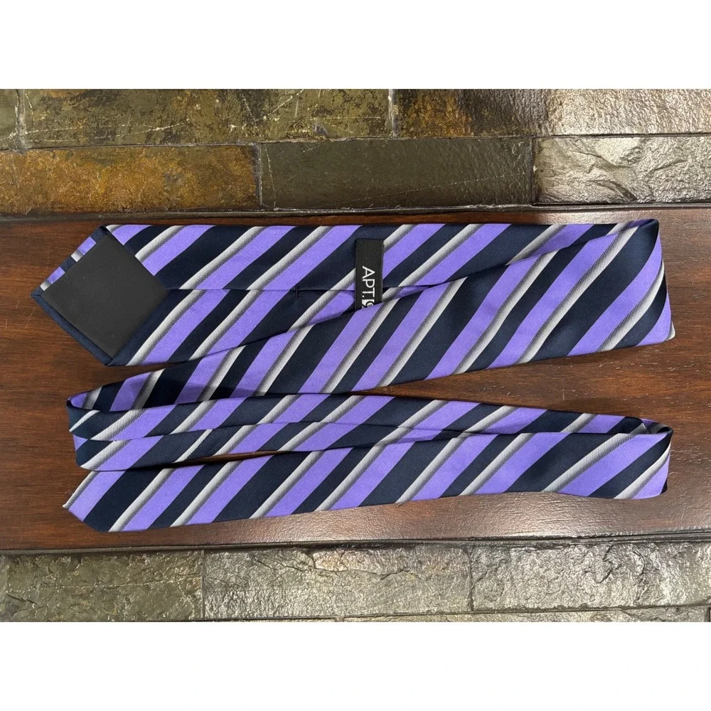 Apt 9‎ Mens Necktie Purple Navy Gray Striped Business Career Tie Vintage Note!